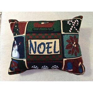 Christmas "Noel" Patchwork Tapestry Holiday Accent Pillow Snowflakes Candy Canes